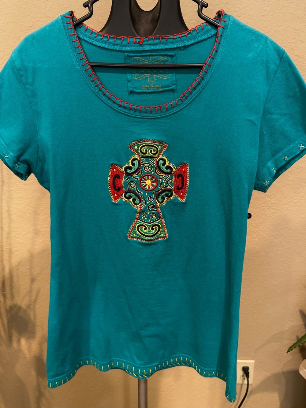 Teal/Turquoise Cattlelac Ranch Embroidered Cross Tee